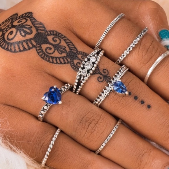 Blue Heart ♡ Bohemian Midi Rings Set - Picture 3 of 9
